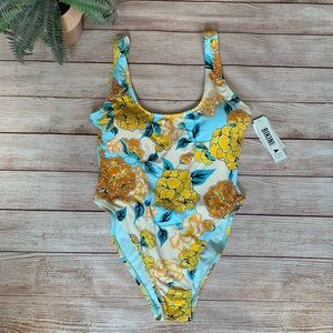 NWT! Bikini Lab • blue yellow floral one piece
